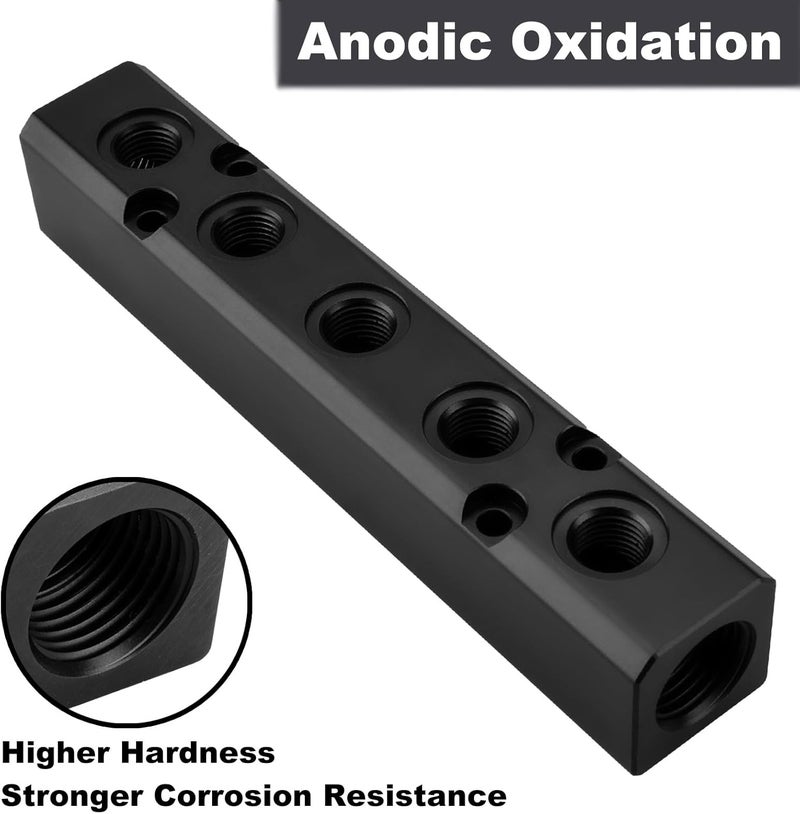 MARSTEK Air Manifold, 5 Way 7 Port Air Compressor Manifold, Air Hose Inline Manifold Block Splitter, Pneumatic Manifold Air Distribution Block, NPT 1/2 Inch Supply Port, NPT 1/4 Inch Output Port（black） - Image 4